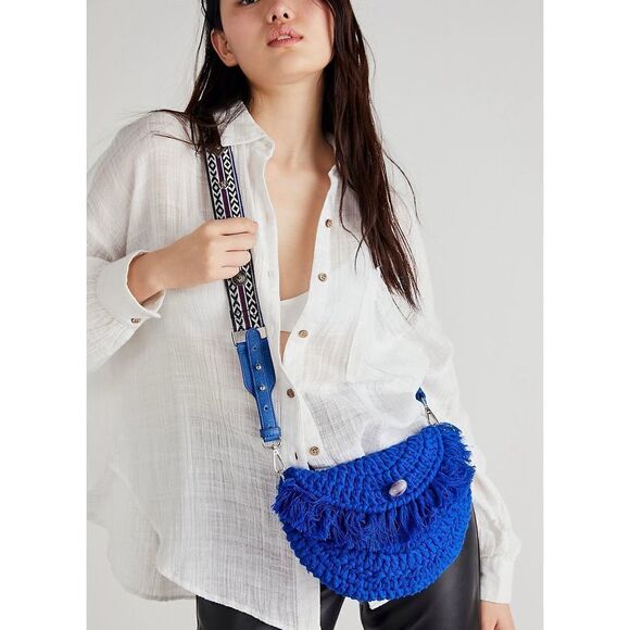 Free People Indigo Blue Macrame Moon Crossbody Bag - Picture 4 of 10